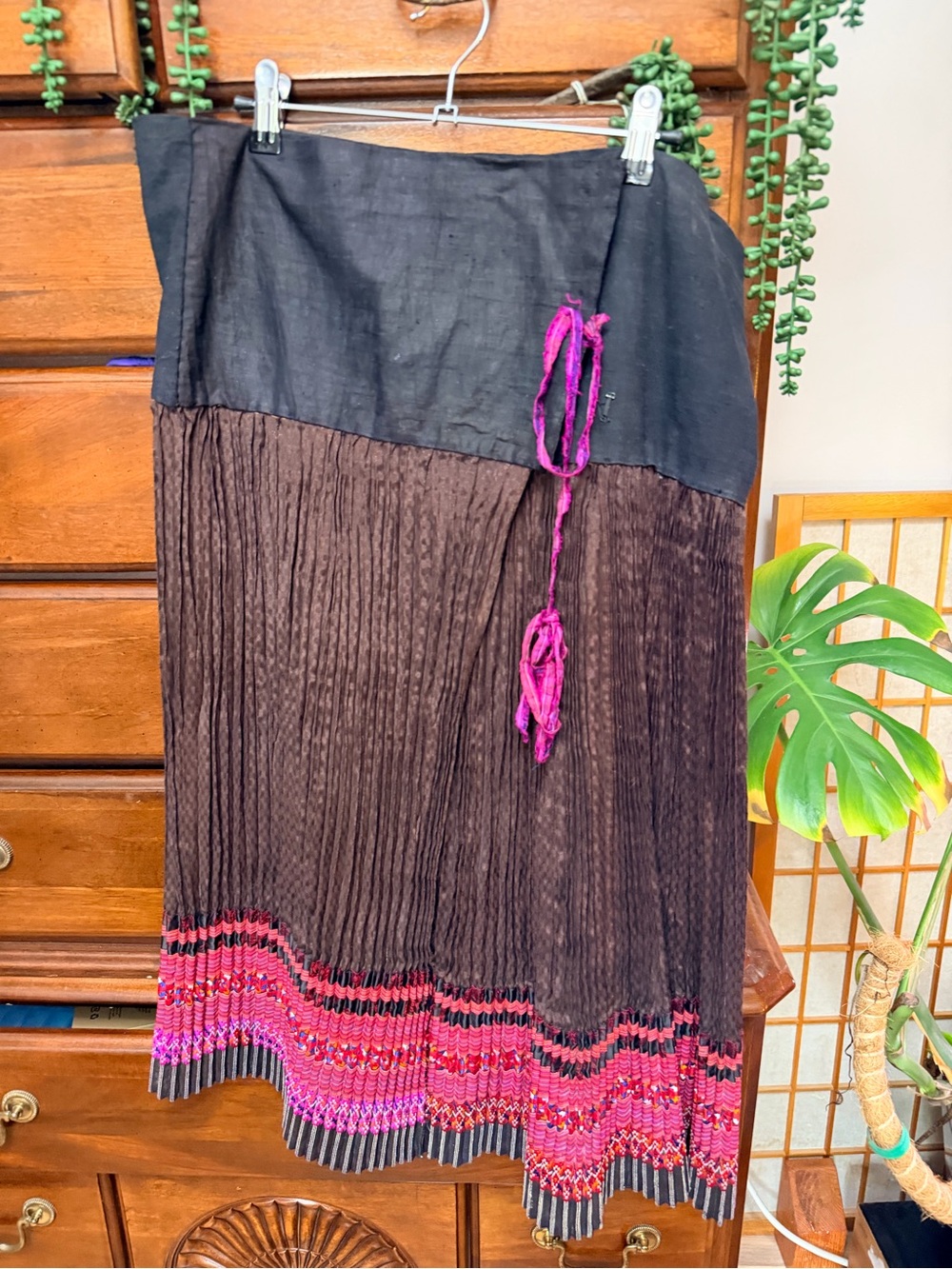 RARE Vintage Miao / Hmong Pleated Wrap Midi Skirt- wearable textile art!